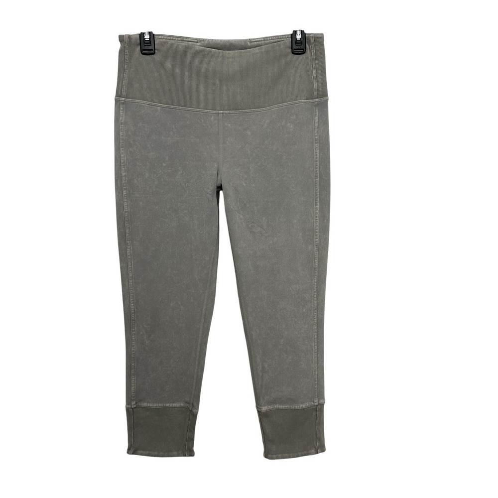 Lululemon Womens Size 10 Wunder Under Crop 23" Gray Ribbed Waist‎ Cuff Leggings